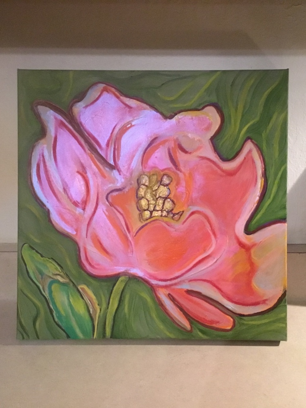 New HandPainted Abstract Flower on 14 X 14 Canvas